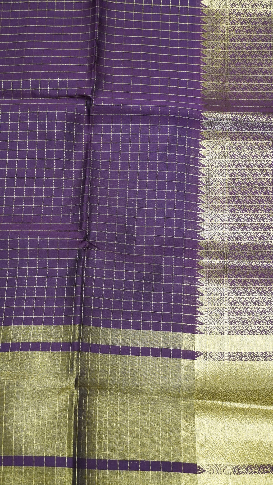 Semi Silk Saree - Square Checks Wine