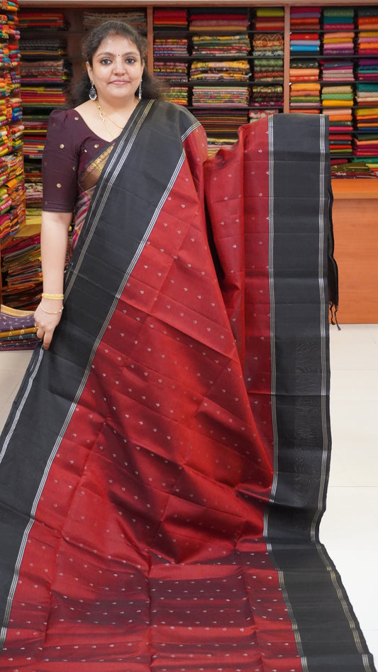 Pure Soft Silk Saree - Maroon-Black