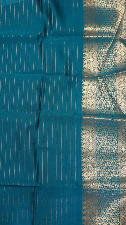 Semi Silk Saree - Square Checks Peacock Green