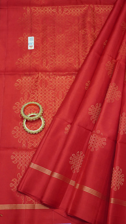 Pure Silk Saree Saree - Zari Kolam Red