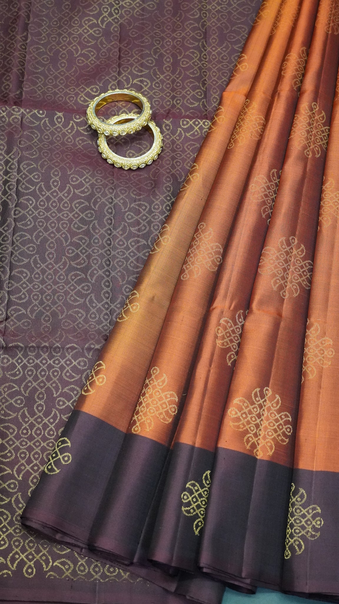 Pure Silk Saree Saree - Zari Kolam Honey - Brown