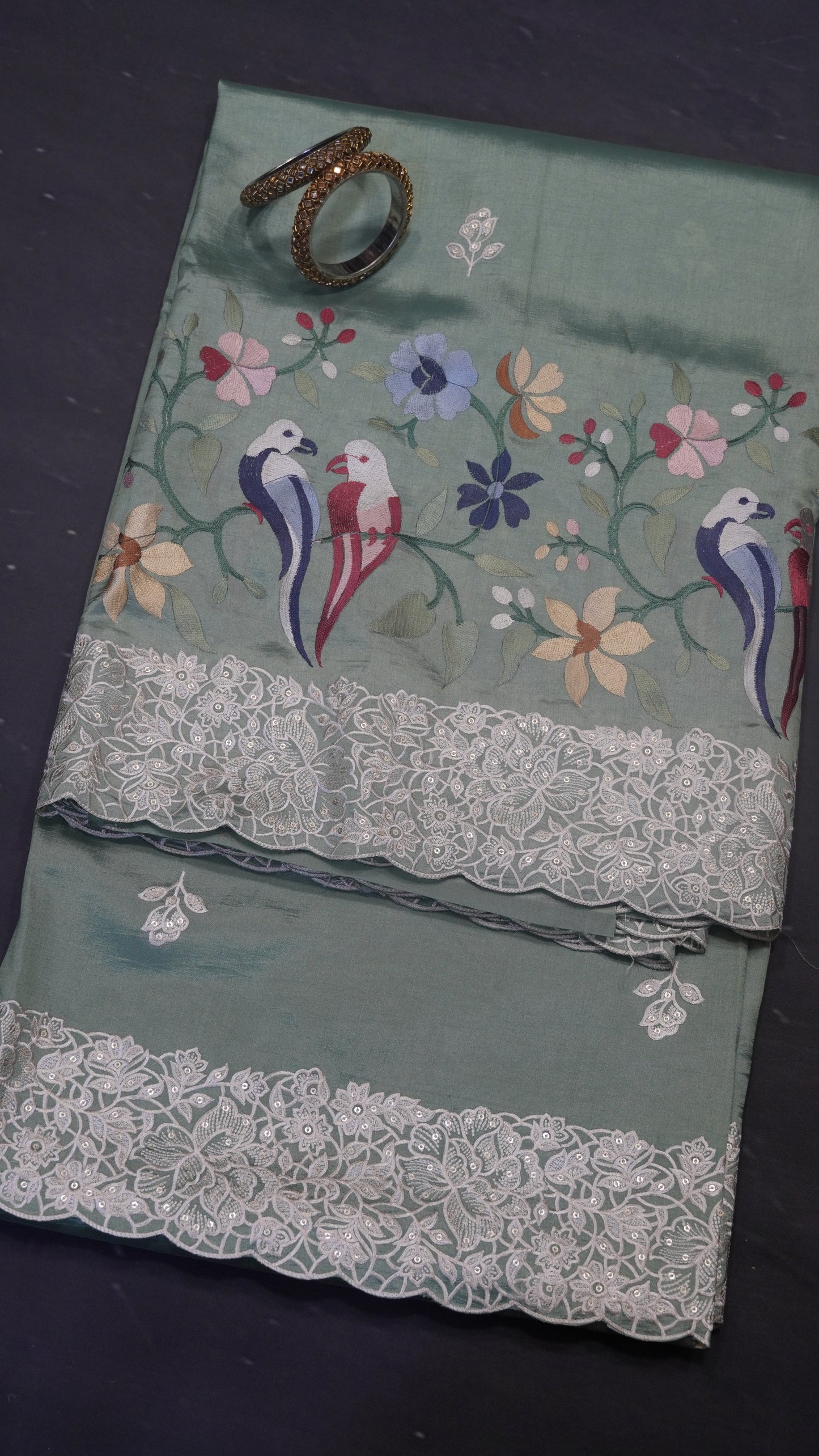 Pure Tussar Saree - Twin Bird Green