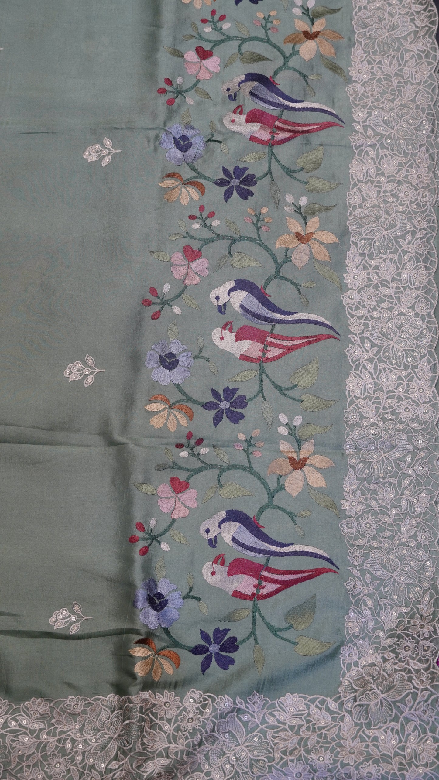 Pure Tussar Saree - Twin Bird Green