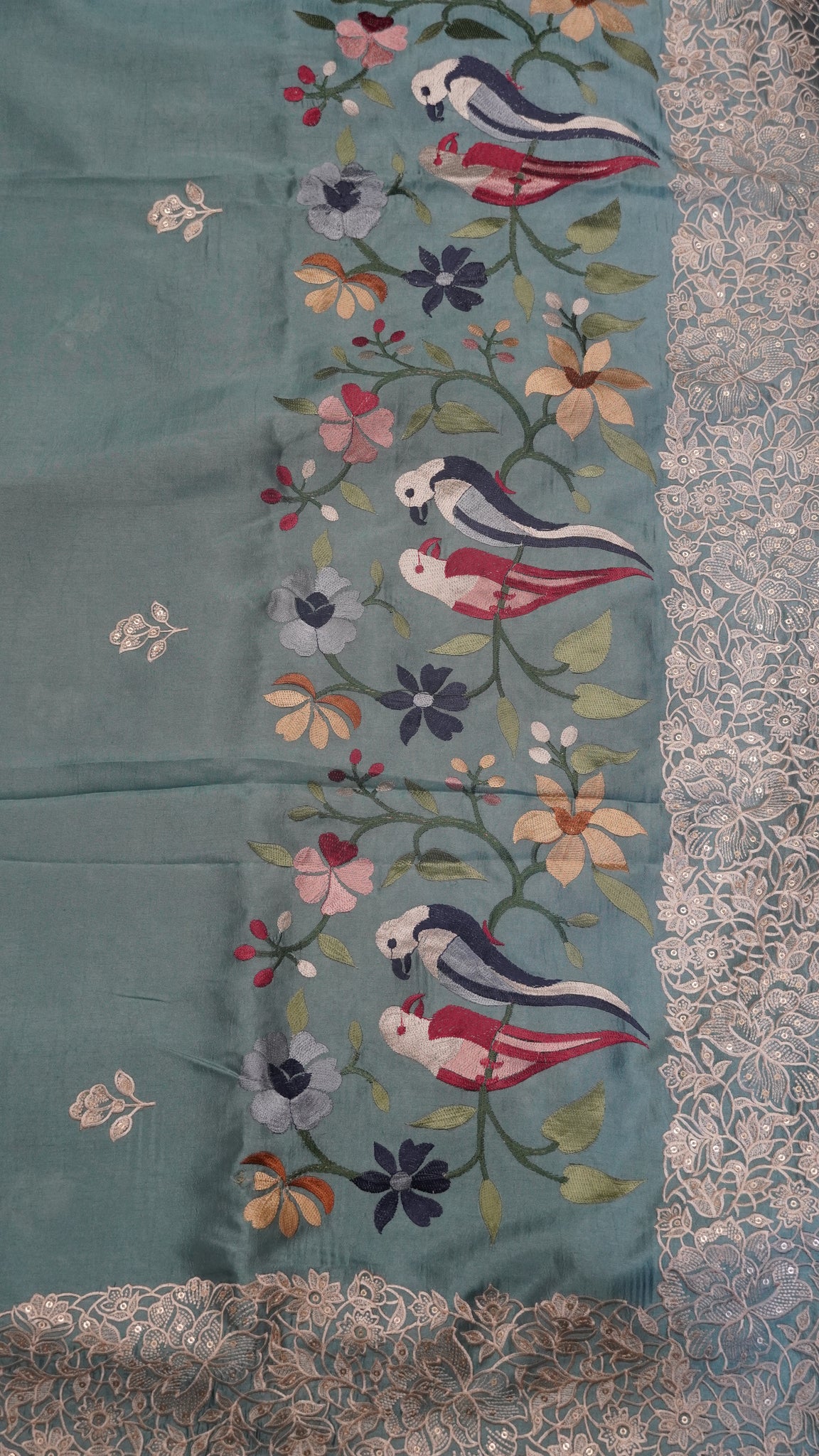 Pure Tussar Saree - Twin Bird Blue