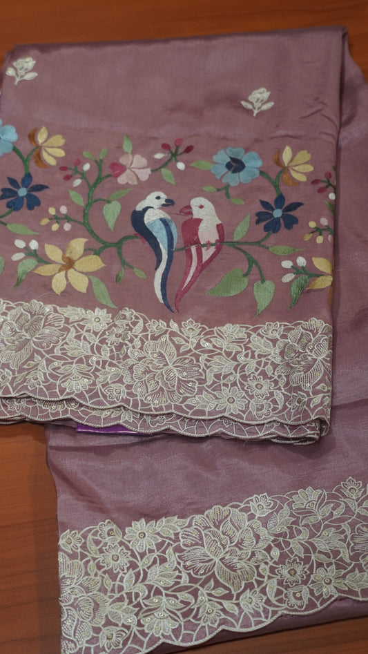 Pure Tussar Saree - Twin Bird Purple