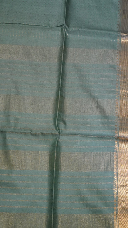 Semi Bhagalpur Tussar - Zari Dots Light Sage Green