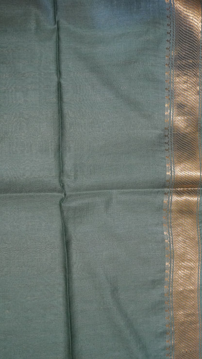 Semi Bhagalpur Tussar - Zari Dots Light Sage Green