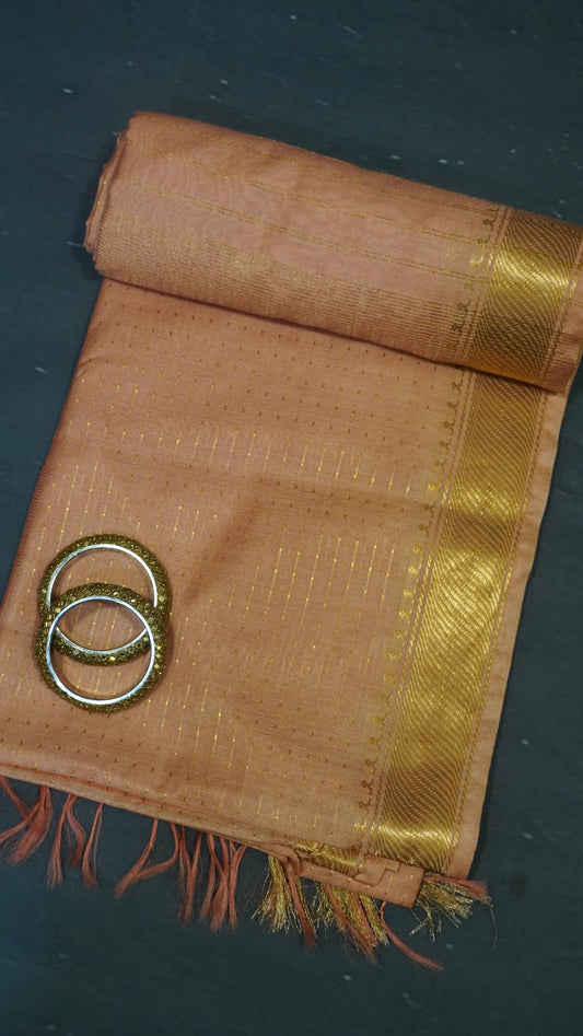 Semi Bhagalpur Tussar - Zari Dots Pale Orange