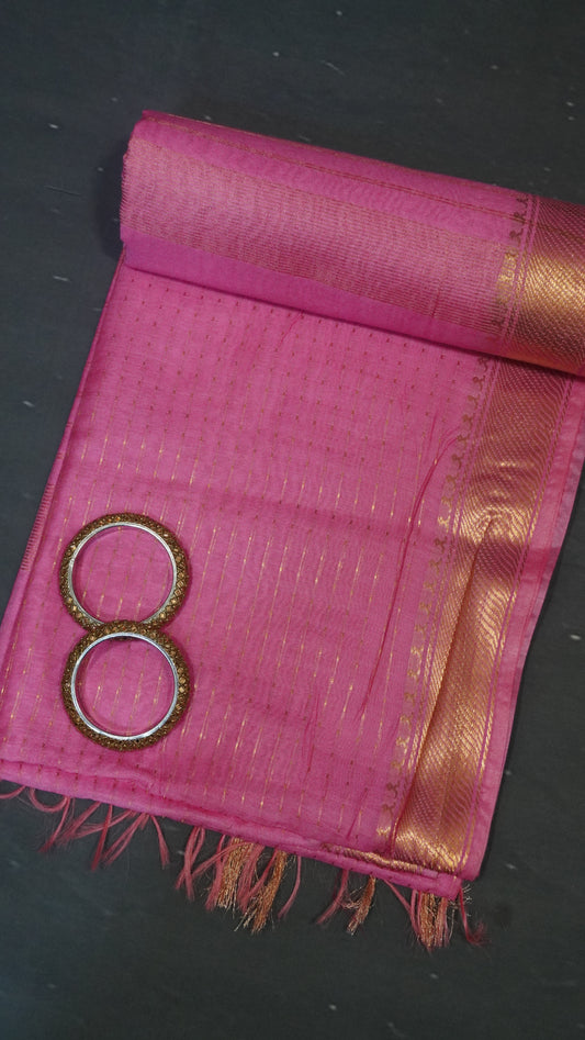 Semi Bhagalpur Tussar - Zari Dots Pink