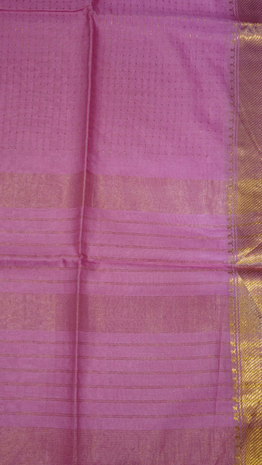 Semi Bhagalpur Tussar - Zari Dots Pink