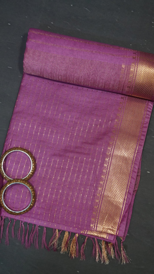 Semi Bhagalpur Tussar - Zari Dots Muted Purple