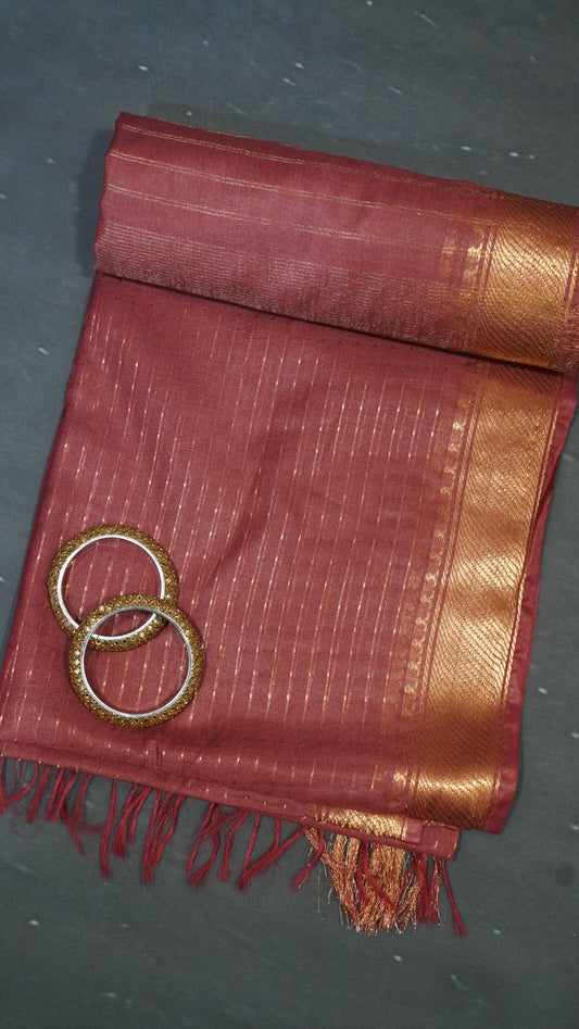 Semi Bhagalpur Tussar - Zari Dots Muted Maroon