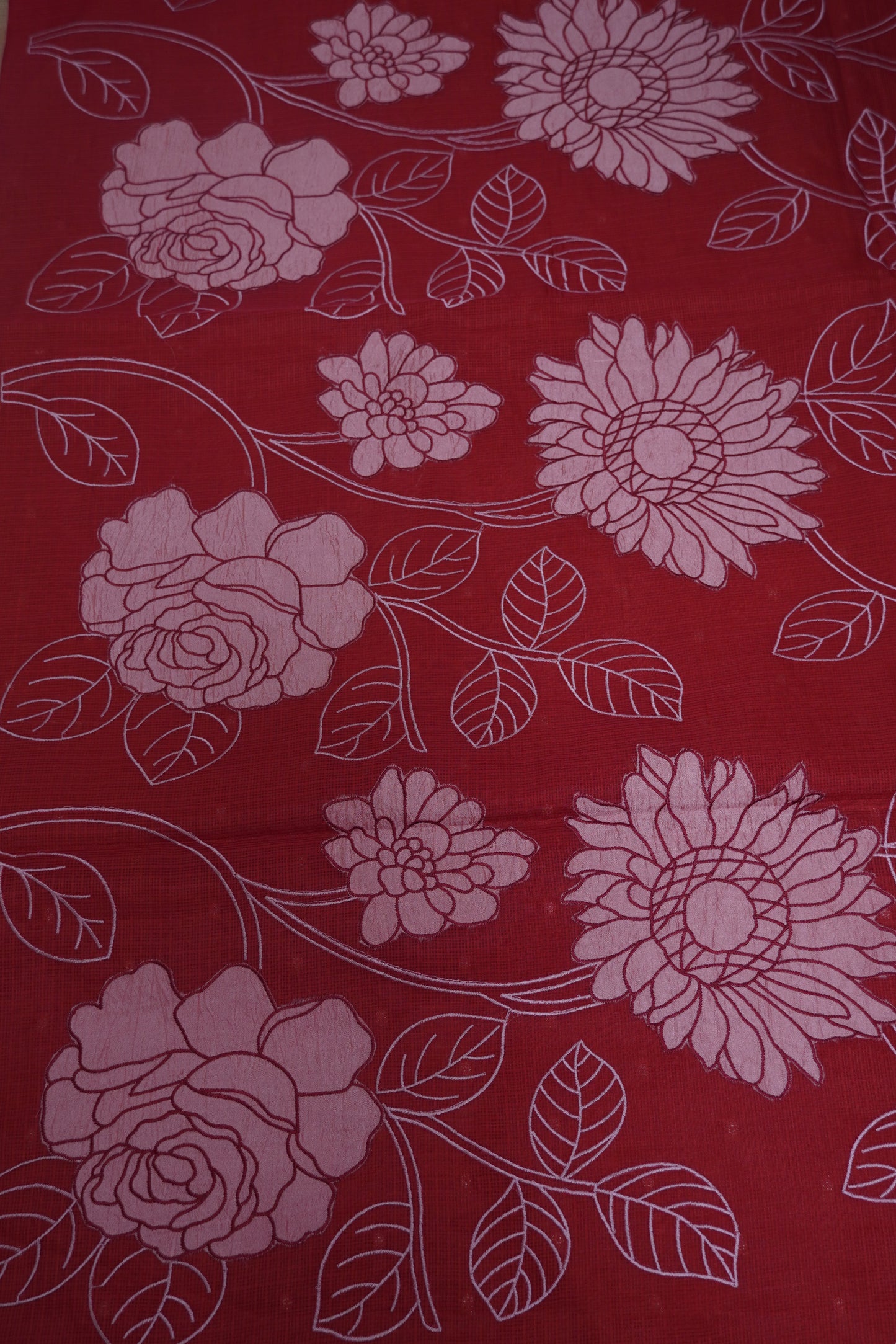 Kota Saree - Rose Aplique Work - Red