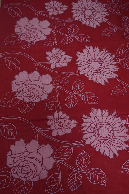 Kota Saree - Rose Aplique Work - Red