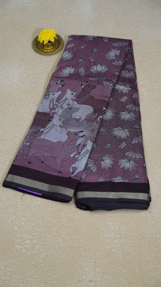 Malai Cotton Saree Pichwai & Floral Print - Pink