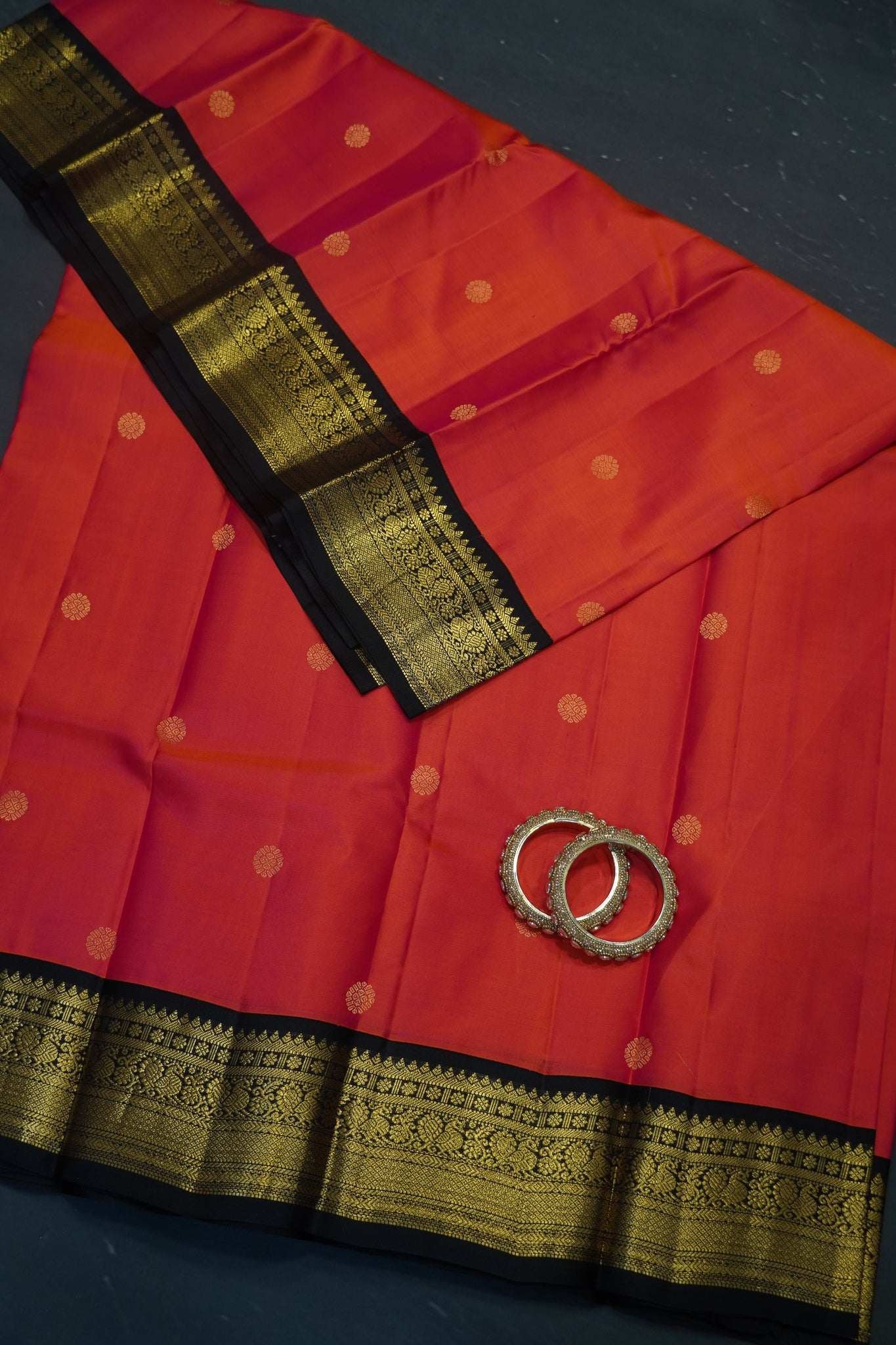Pure Kanchipuram Silk - Peach Pink - Black