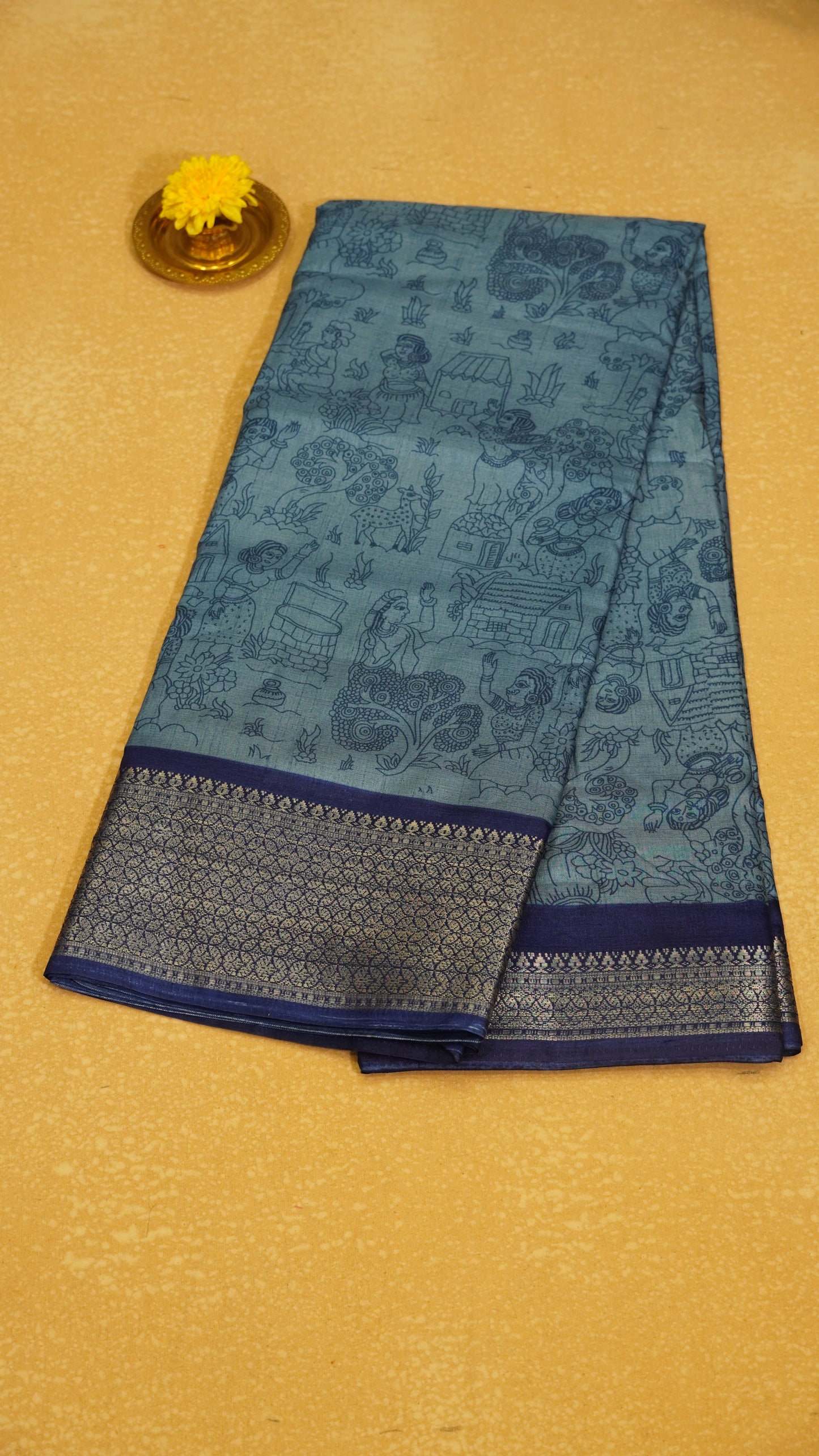 Dola Silk Saree Figure Print Blue