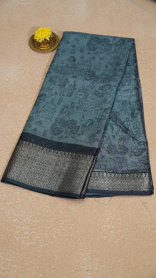 Dola Silk Saree Figure Print Grey