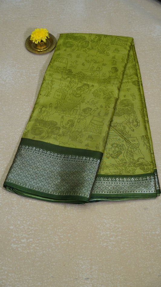 Dola Silk Saree Figure Print Green