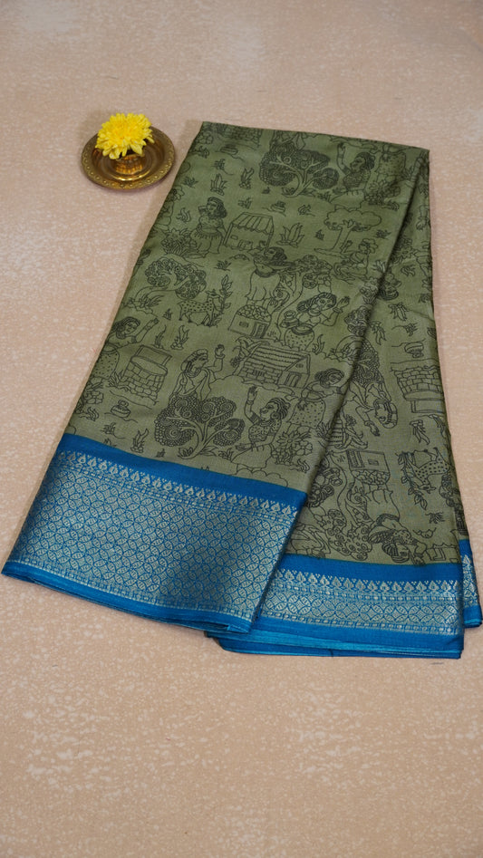 Dola Silk Saree Figure Print Mehandi Green