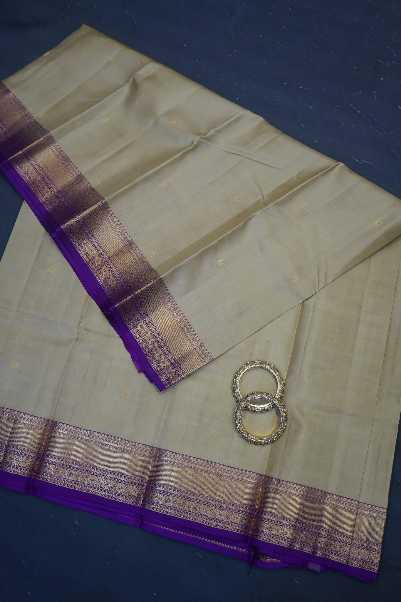 Pure Kanchipuram Silk - Beige - Purple