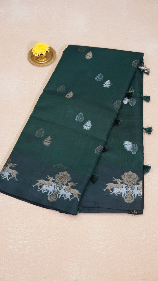Art Zari Kota Deer Print - Bottle Green