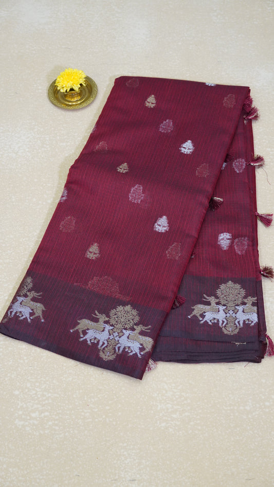 Art Zari Kota Deer Print - Maroon