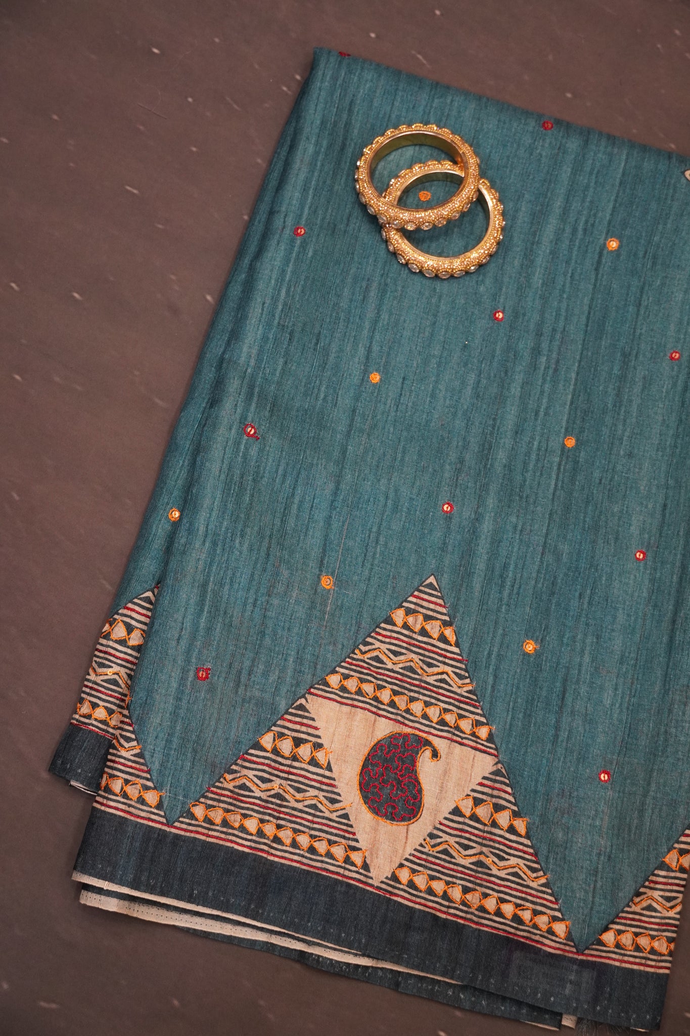 Semi Tussar Saree - Pyramid Blue