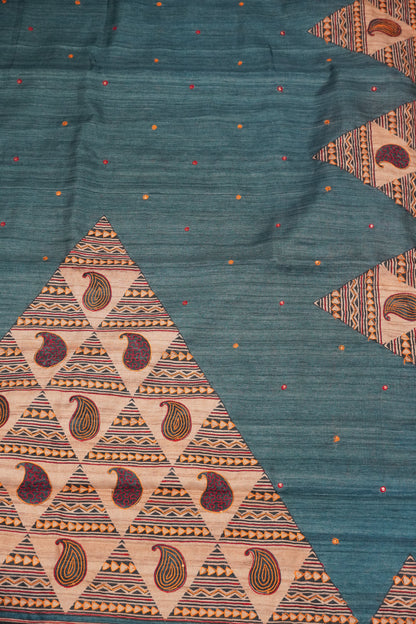 Semi Tussar Saree - Pyramid Blue