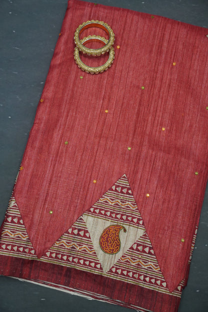 Semi Tussar Saree - Pyramid Maroon