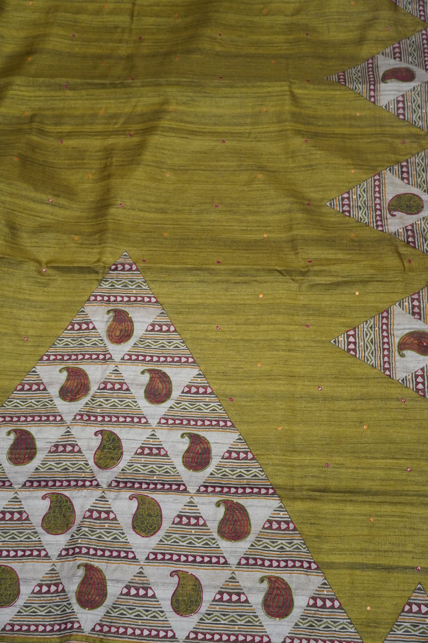 Semi Tussar Saree - Pyramid Olive Green