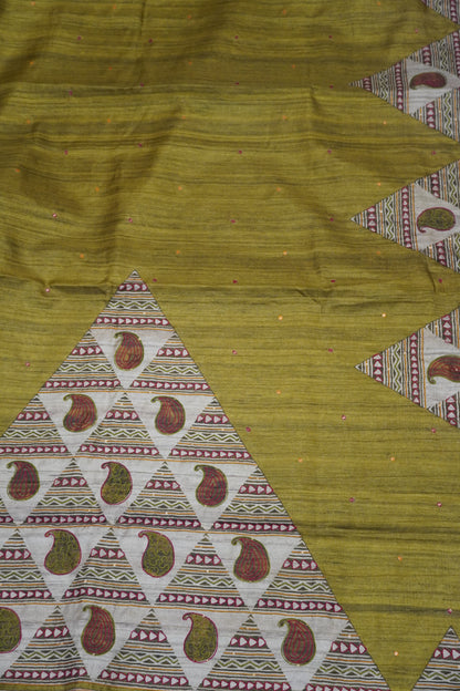 Semi Tussar Saree - Pyramid Olive Green