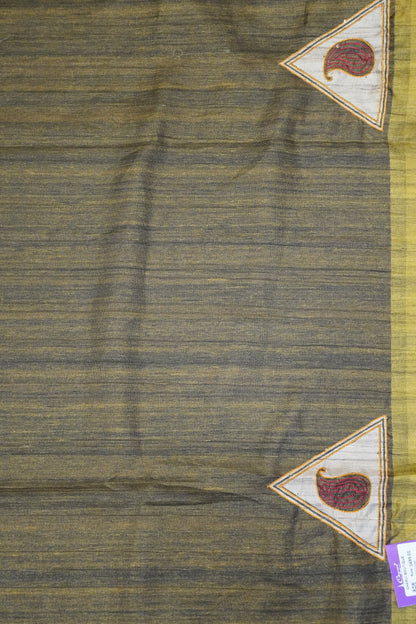 Semi Tussar Saree - Pyramid Olive Green