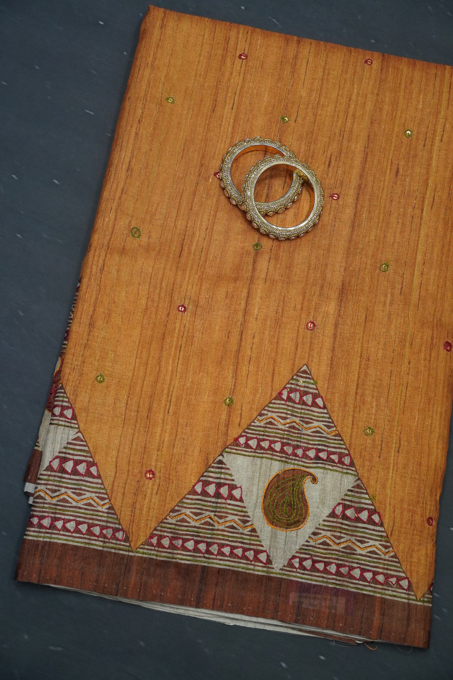 Semi Tussar Saree - Pyramid Mustard