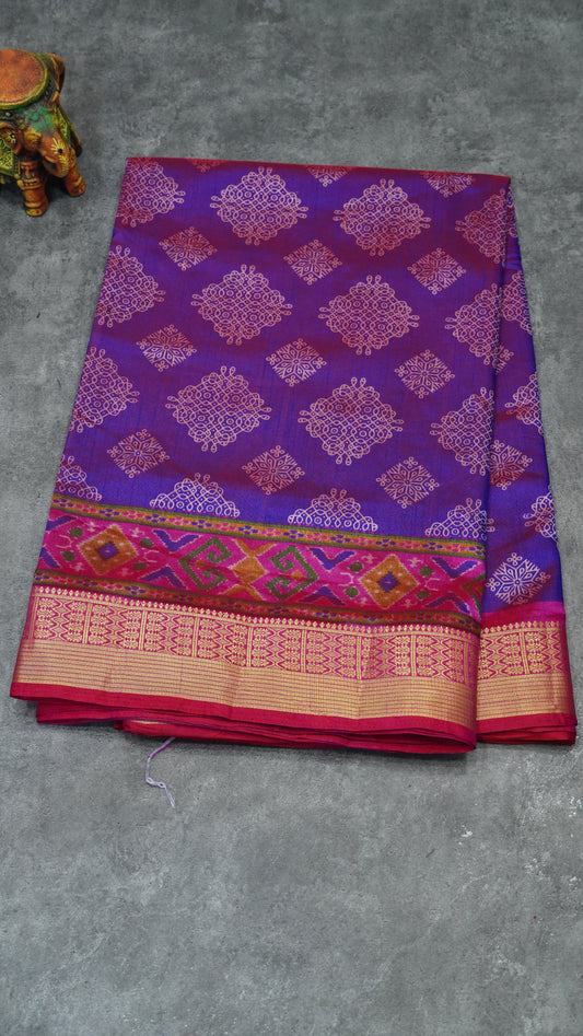 Semi Pattola Saree Kolam Print - Purple