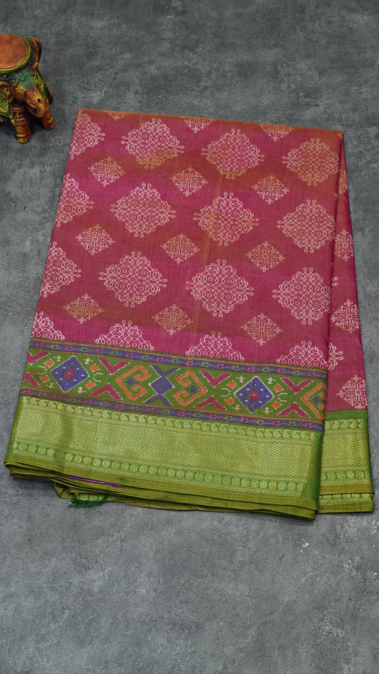 Semi Pattola Saree Kolam Print - Onion Pink