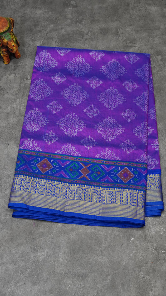 Semi Pattola Saree Kolam Print - Light Purple