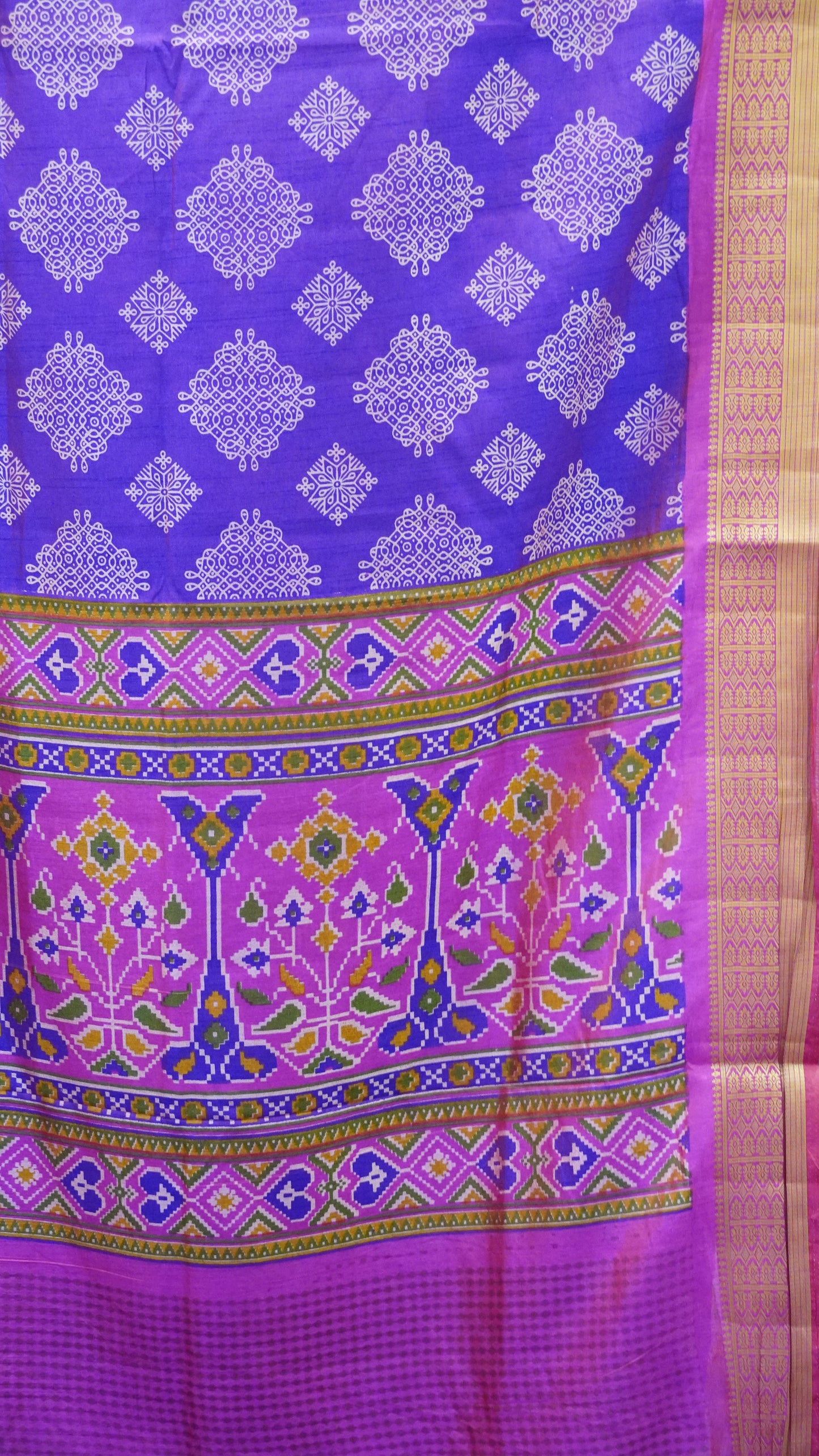 Semi Pattola Saree Kolam Print - Purple