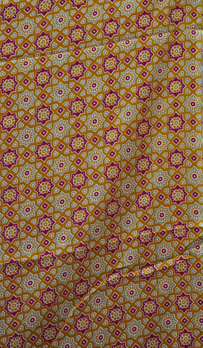 Modal Satin Saree with Ajrakh Blouse - Mustard