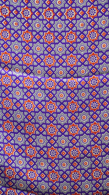 Modal Satin Saree with Ajrakh Blouse - Violet