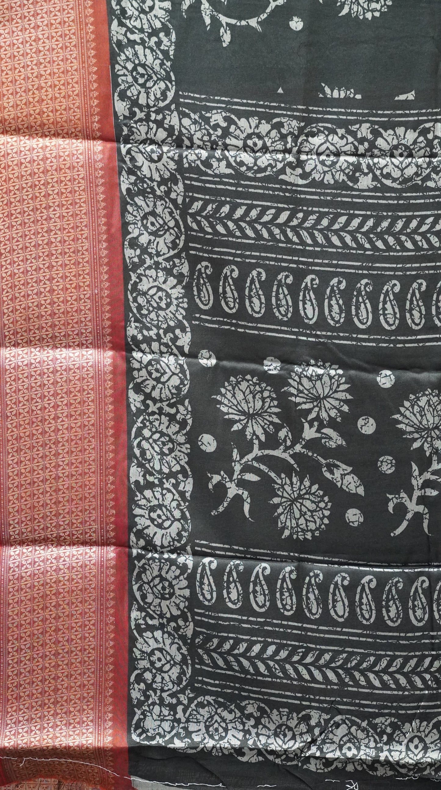 Dola Silk Saree Floral Print - Black