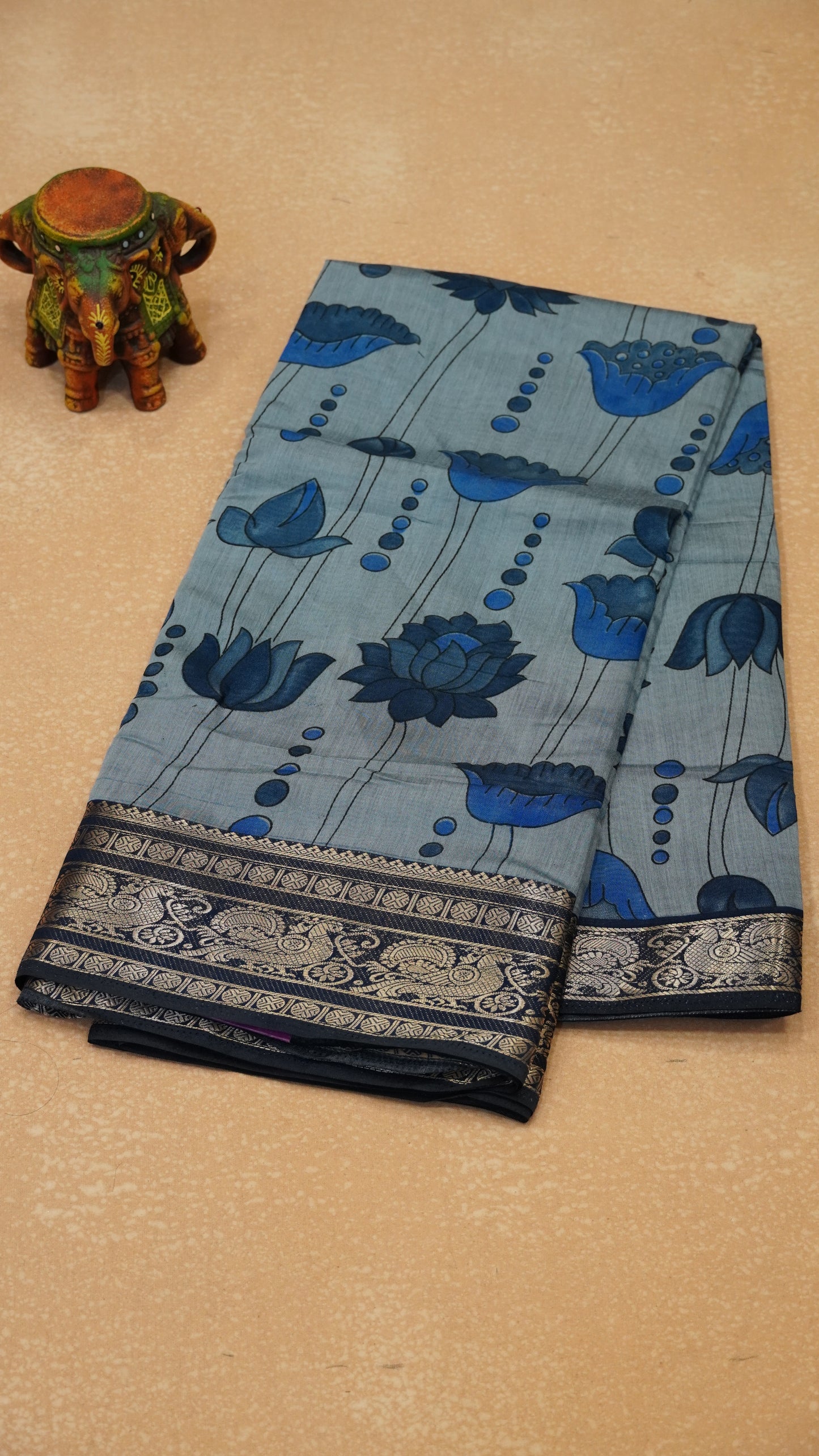 Malai Cotton Saree Mangalgiri Border - Blue
