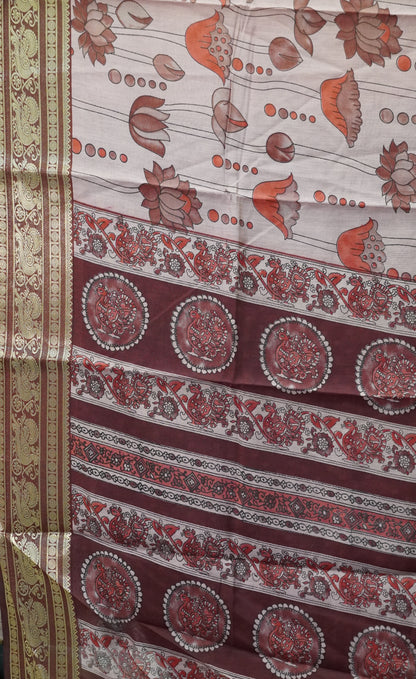 Malai Cotton Saree Mangalgiri Border - Onion Pink