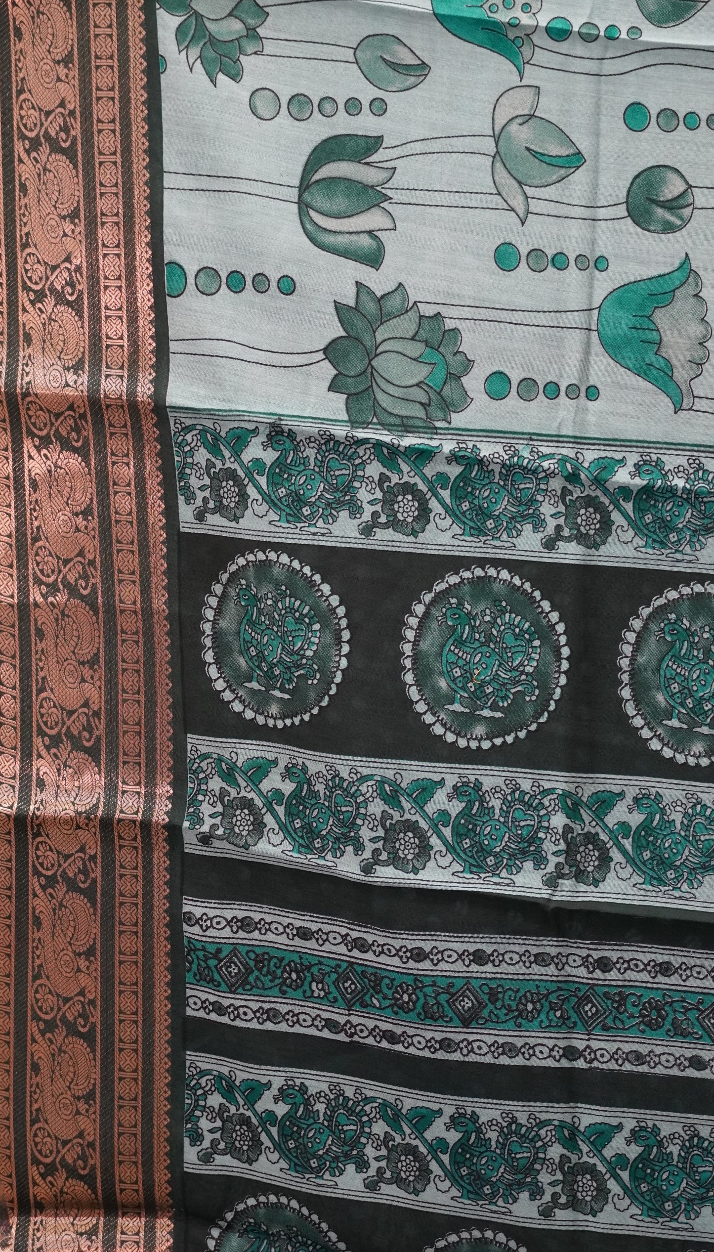 Malai Cotton Saree Mangalgiri Border - Green