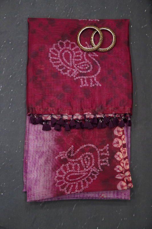 Mal Chanderi Saree - Bandhini Pattern Purple