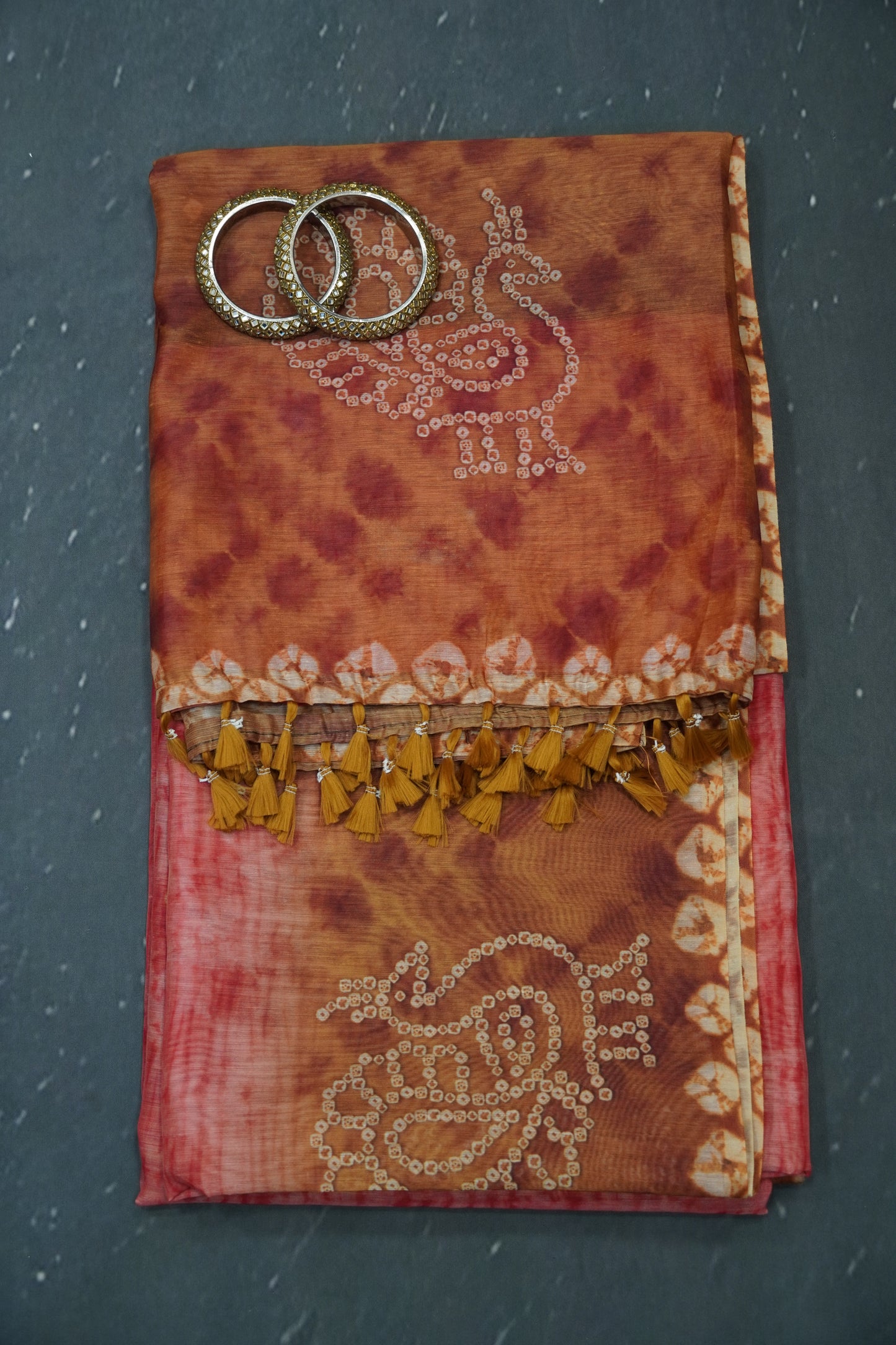 Mal Chanderi Saree - Bandhini Pattern Red