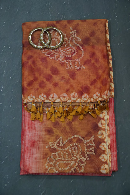 Mal Chanderi Saree - Bandhini Pattern Red