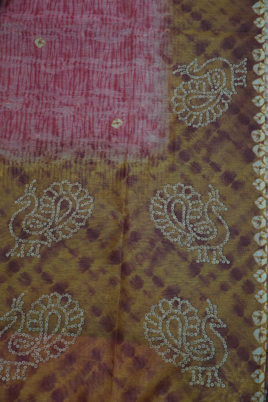 Mal Chanderi Saree - Bandhini Pattern Red