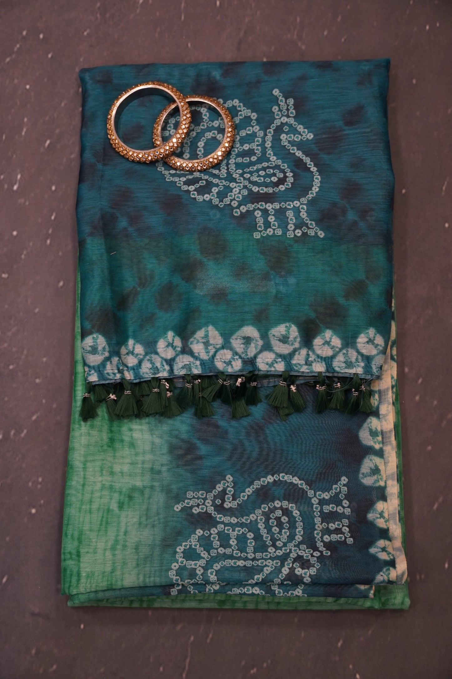 Mal Chanderi Saree - Bandhini Pattern Green