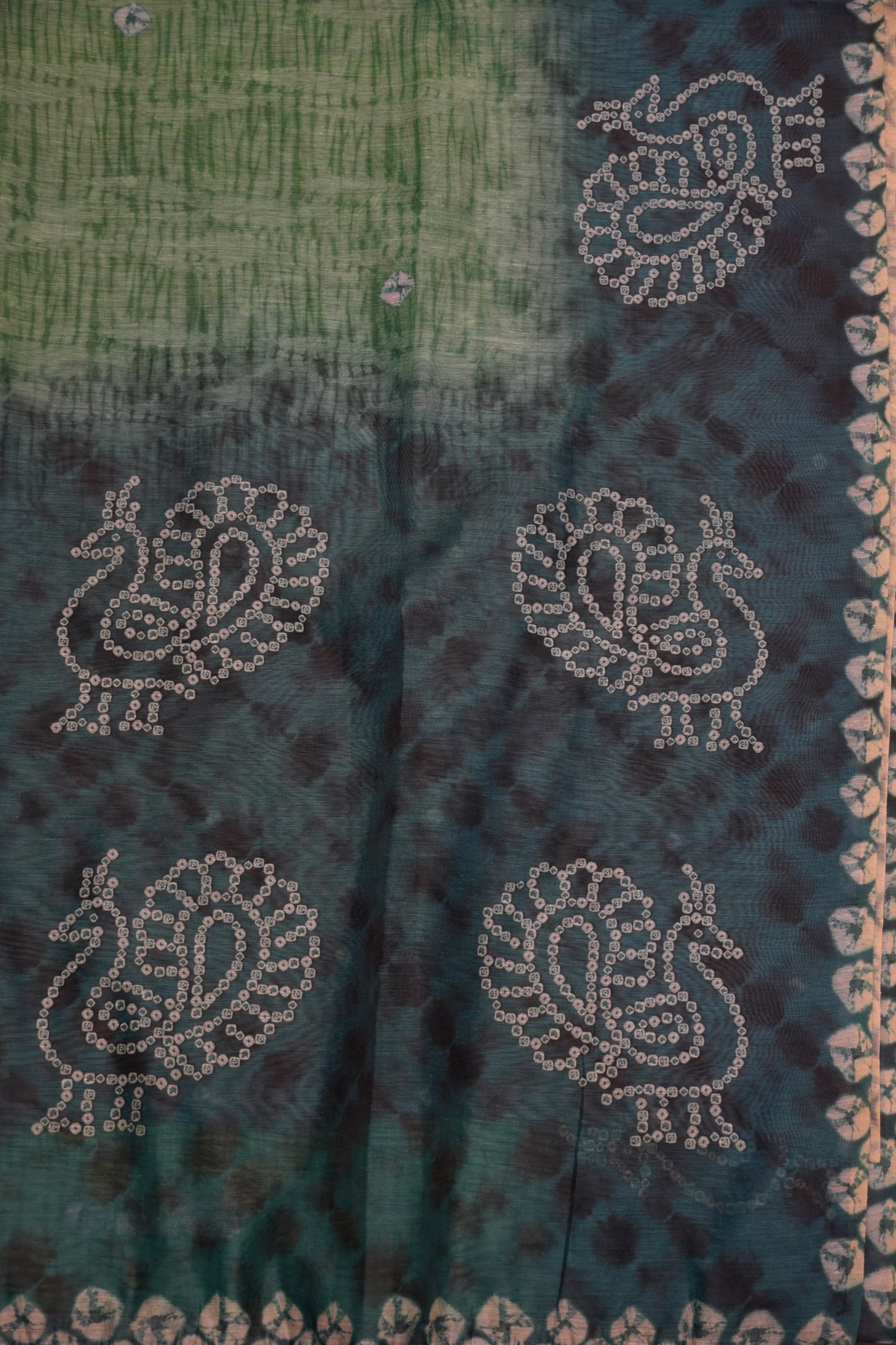 Mal Chanderi Saree - Bandhini Pattern Green